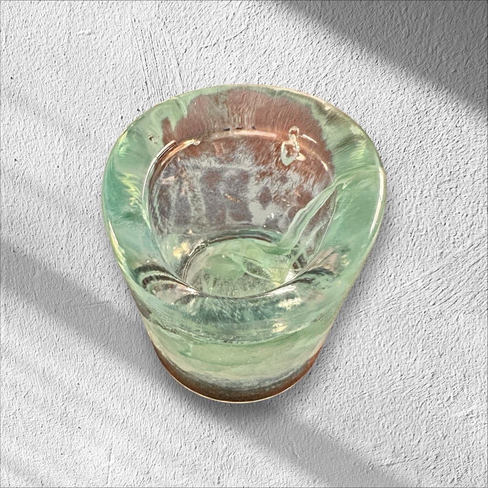 Reijmyre Sweden Round Sea Blue/Clear Glass Votive Candle Holder 3"x 3" - Picture 10 of 16